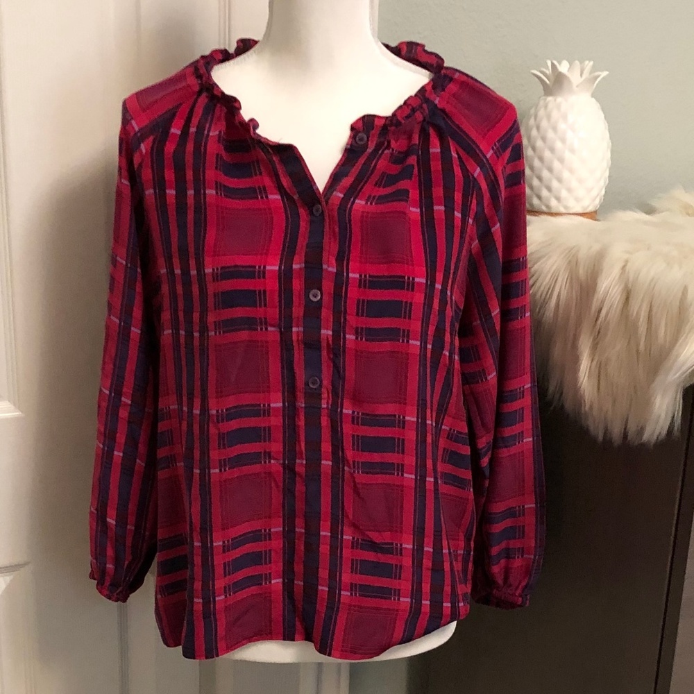 BCBGMaxAzria 100% Silk Plaid Top - Sz. S